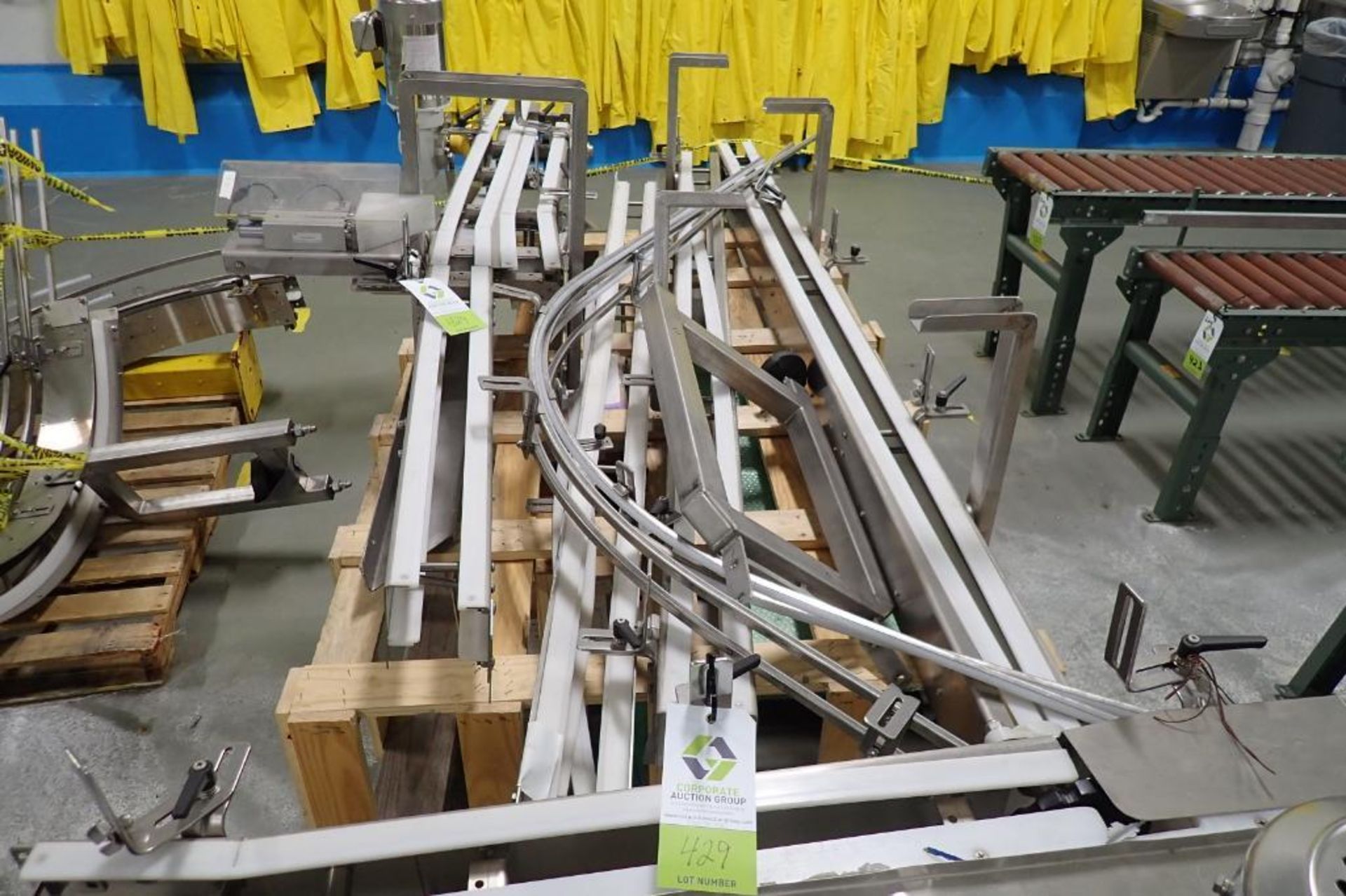 Lot of assorted SS table top chain conveyor frames, drives, 4.5 in. wide plastic table top chain bel - Image 3 of 16