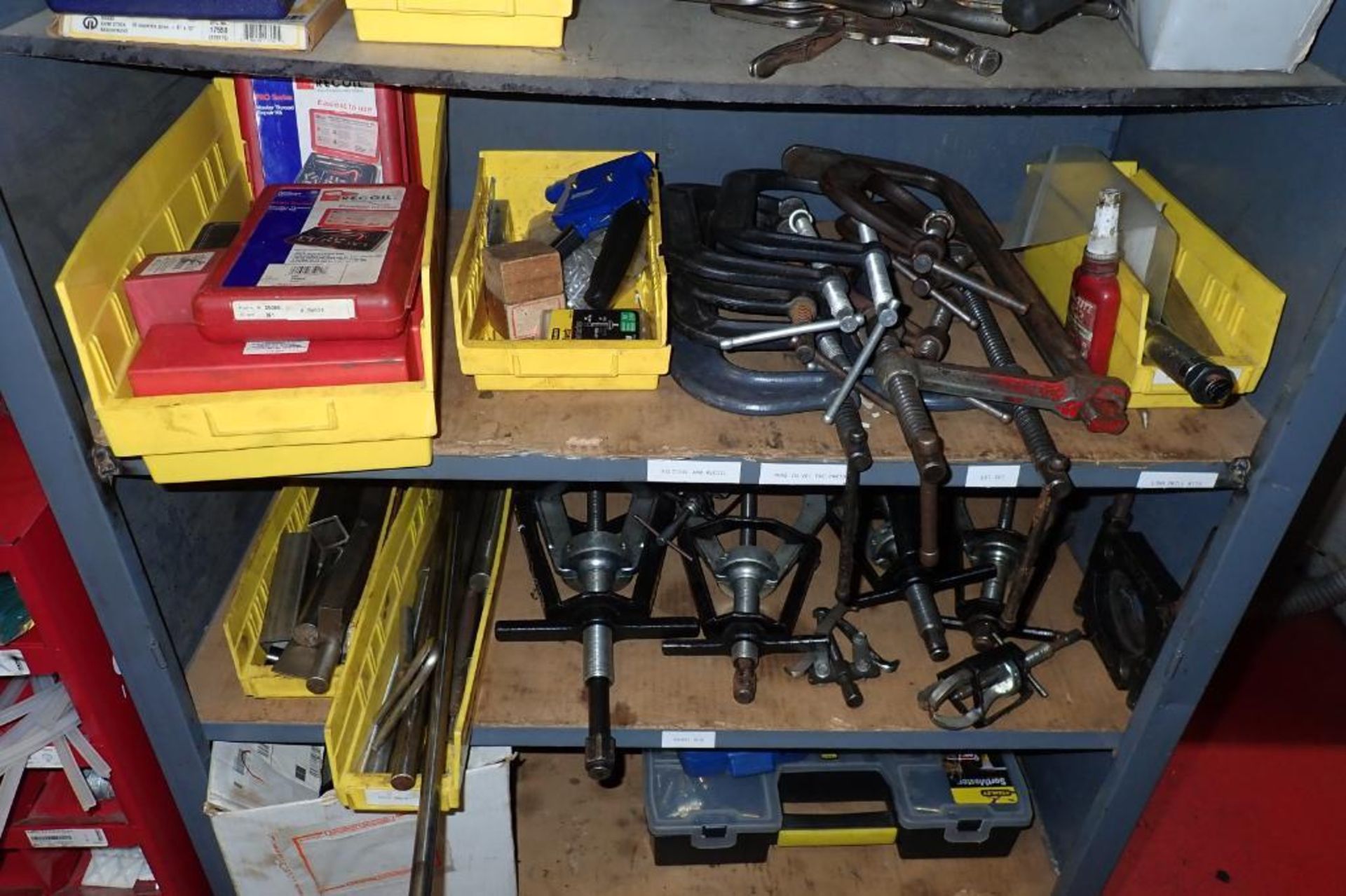 Contents of shelf, pulley pullers, C-clamps, shafts and dies - ** Rigging Fee: $ 100 ** - Image 3 of 7