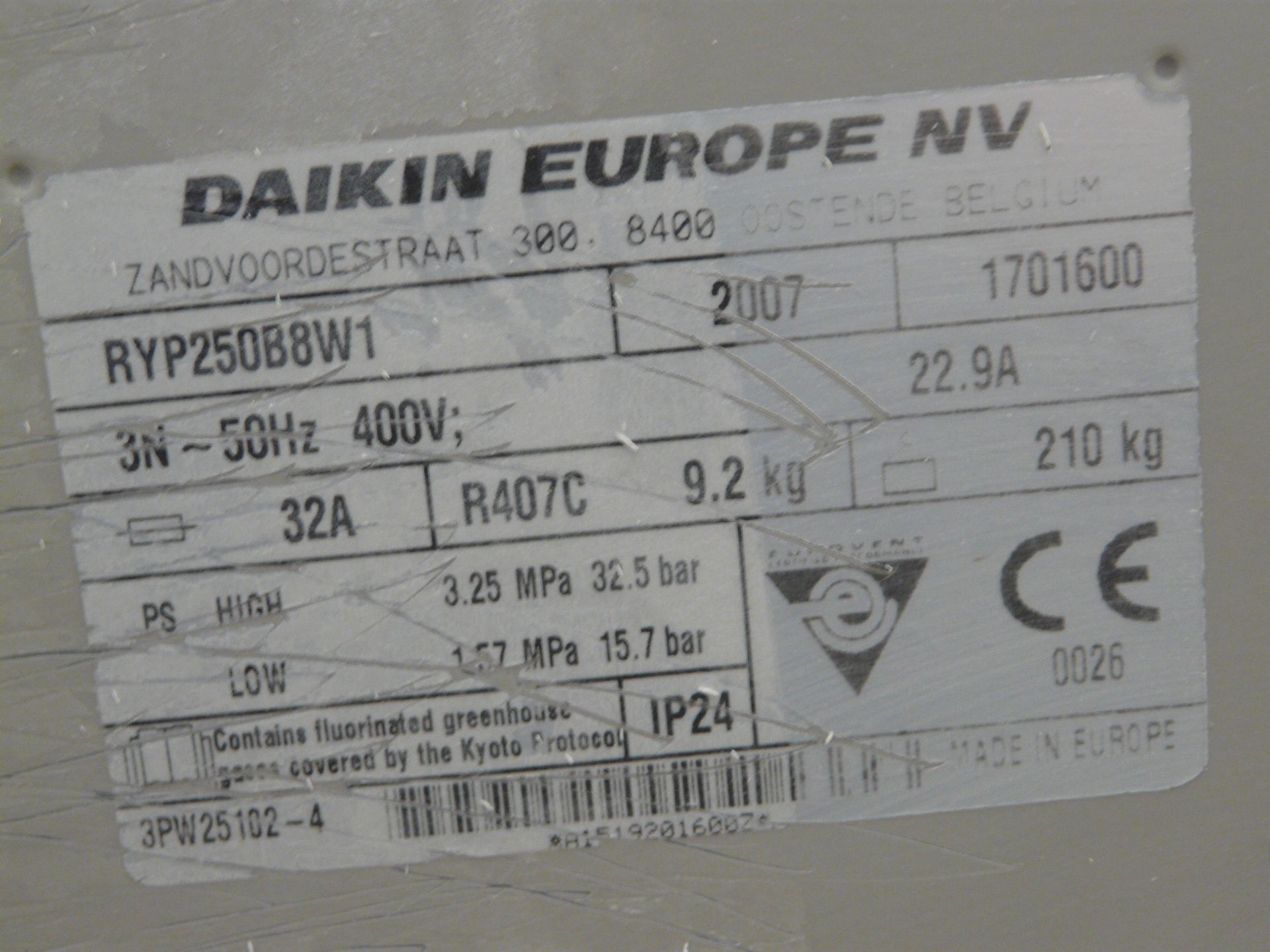 DAIKIN Air Conditioning Unit ,Y.O.M 2007 Freon : R407C RYP250B8W1 - Image 5 of 5