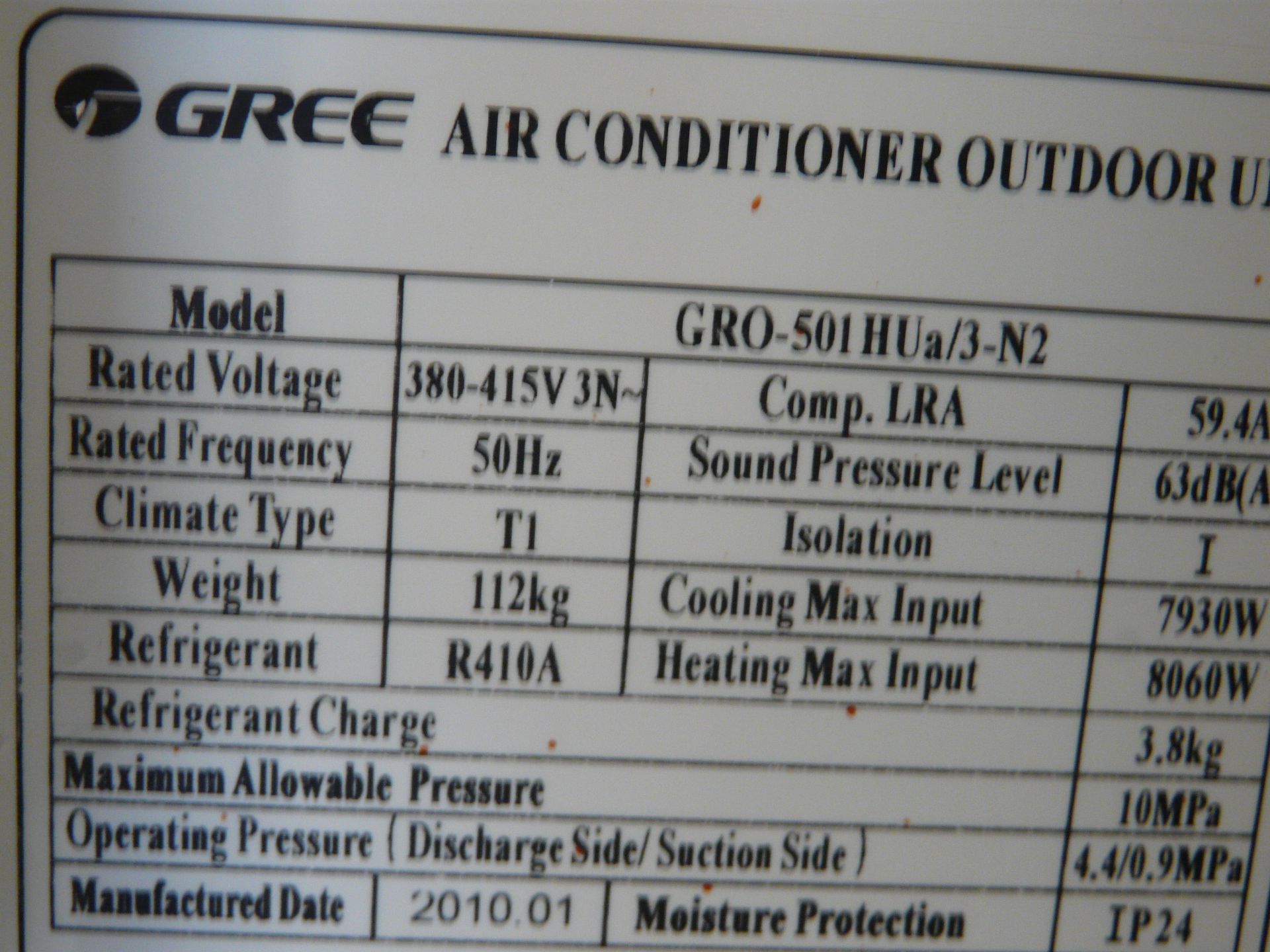 GREE Roof Air Conditioning Unit ,Warm and Cold Inverter ,55000BTU/H,Y.O.M 2010 GR0-501HUa}3-N2 - Image 2 of 2