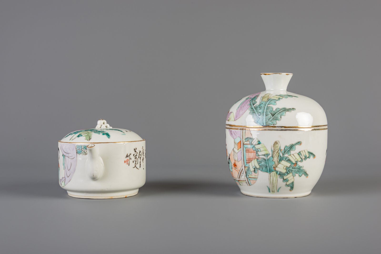 A Chinese qianjiang cai eleven-part tea set, 19th/20th C. - Image 9 of 16