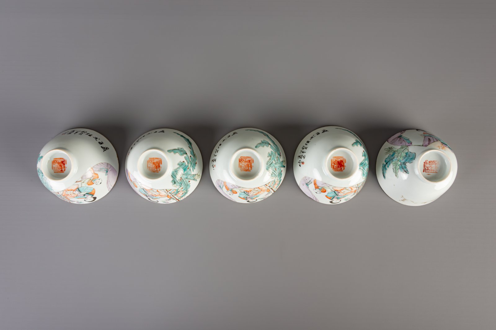 A Chinese qianjiang cai eleven-part tea set, 19th/20th C. - Image 7 of 16