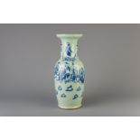 A Chinese blue and white on celadon ground 'Immortals' vase, 19th C.