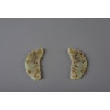 Two Chinese carved green jade ornaments with birds, 19th/20th C.