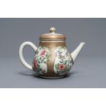 A Chinese famille rose teapot and cover with floral design, Yongzheng