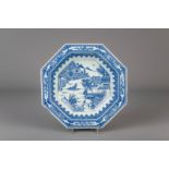 A Chinese octagonal blue and white 'landscape' bowl, Qianlong