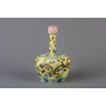 A Chinese famille rose yellow ground Dayazhai style tulip vase, 19th C.
