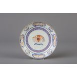 A Chinese famille rose Portuguese market armorial 'Count of Barca' saucer, Jiaqing