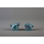 A pair of Chinese robin's egg glazed temple lions, 18th/19th C.
