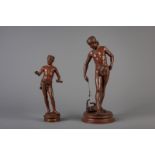 LŽopold Steiner (1853-1899): Cat toy, bronze & J. J. Cambos (1828-1917): 'David', patinated bronze