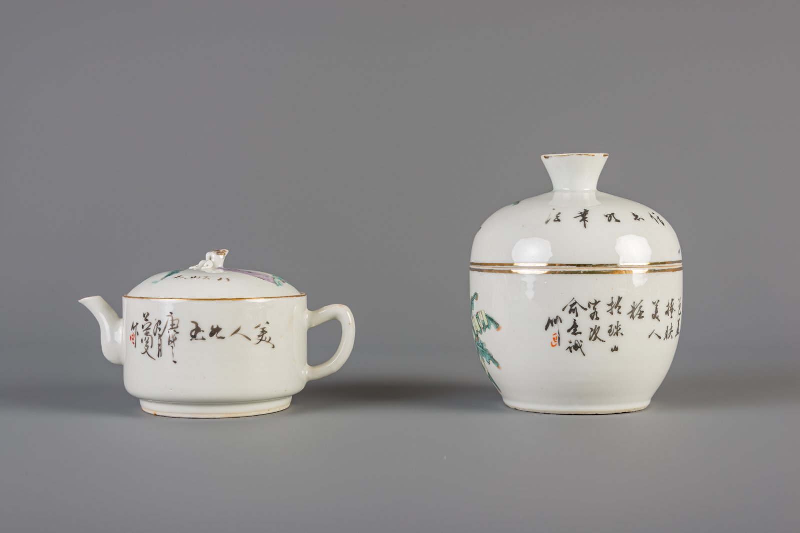 A Chinese qianjiang cai eleven-part tea set, 19th/20th C. - Image 10 of 16