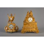 Gilt bronze Romanticism mantel clock & a Neoclassical Sèvres style zamak pendulum, France, 19th C.