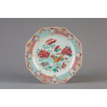 A Chinese famille rose octagonal dish with a goose and flowers, Qianlong