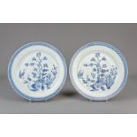 Two Chinese blue and white chargers with cranes, Qianlong