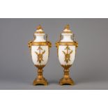 A pair of gilt bronze mounted white marble cassolettes, 19th/20th C.