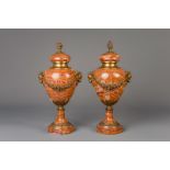 A pair of Neoclassical gilt bronze mounted Breccia Pernice marble urns, 19th/20th C.