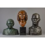 L. Van Cutsem (1909-1992): The head of a young lady, bronze, dated 1946 & two bronze busts, 20th C.