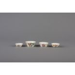 Two pairs of Chinese famille rose small bowls with erotic and Wu Shuang Pu decor, 19th C.