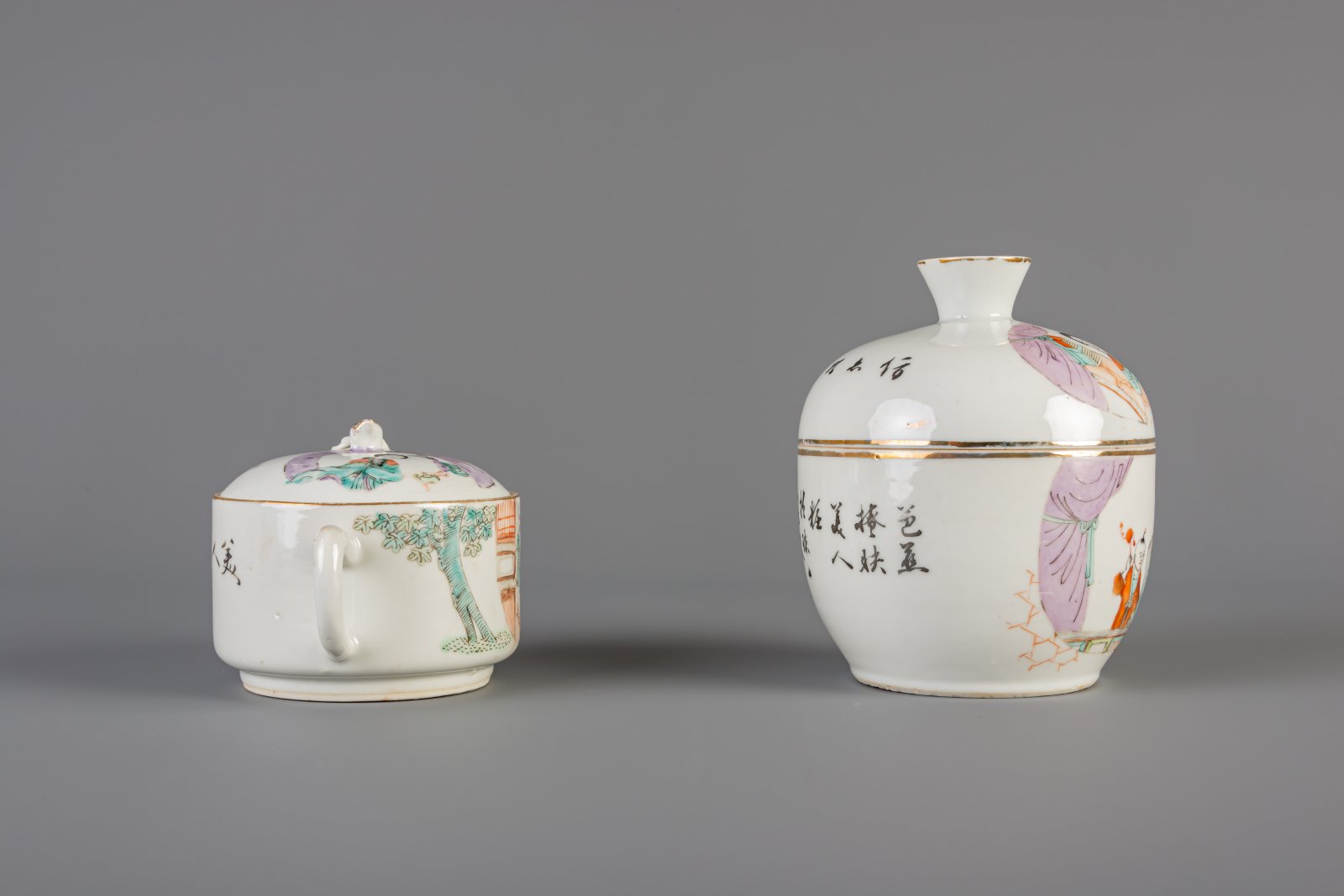 A Chinese qianjiang cai eleven-part tea set, 19th/20th C. - Image 11 of 16