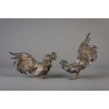 A pair of silver fighting roosters, 835/000, Belgium, 20th C.
