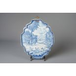 A large Dutch Delft blue and white biblical plaque, dated 1758