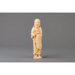 A Chinese Macau carved ivory figure of Christ as the Good Shepherd, 18th C.