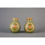 A pair of Flemish pottery vases with 'JHS' inscription, Leo Maes Decock, Torhout, 20th C.