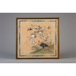 Chinese school: Various beards on and near a blossoming branch, watercolour on silk, signed, 19th C.