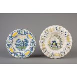 Two Dutch Delft polychrome gadrooned dishes, late 17th C.