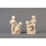 Two groups with putti in alabaster, possibly 'Spring' and 'Summer', probably Italy, 20th C.