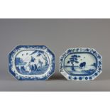 Two Chinese octagonal blue and white trays, Qianlong