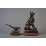 Thomas Franois Cartier (1879-1943): A dog, bronze on marble base & a pheasant after A.A. Arson