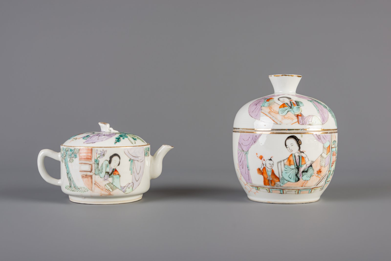 A Chinese qianjiang cai eleven-part tea set, 19th/20th C. - Image 8 of 16