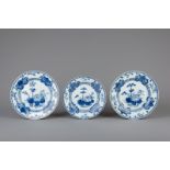 A pair of Chinese blue and white chargers and a plate with floral design, Qianlong