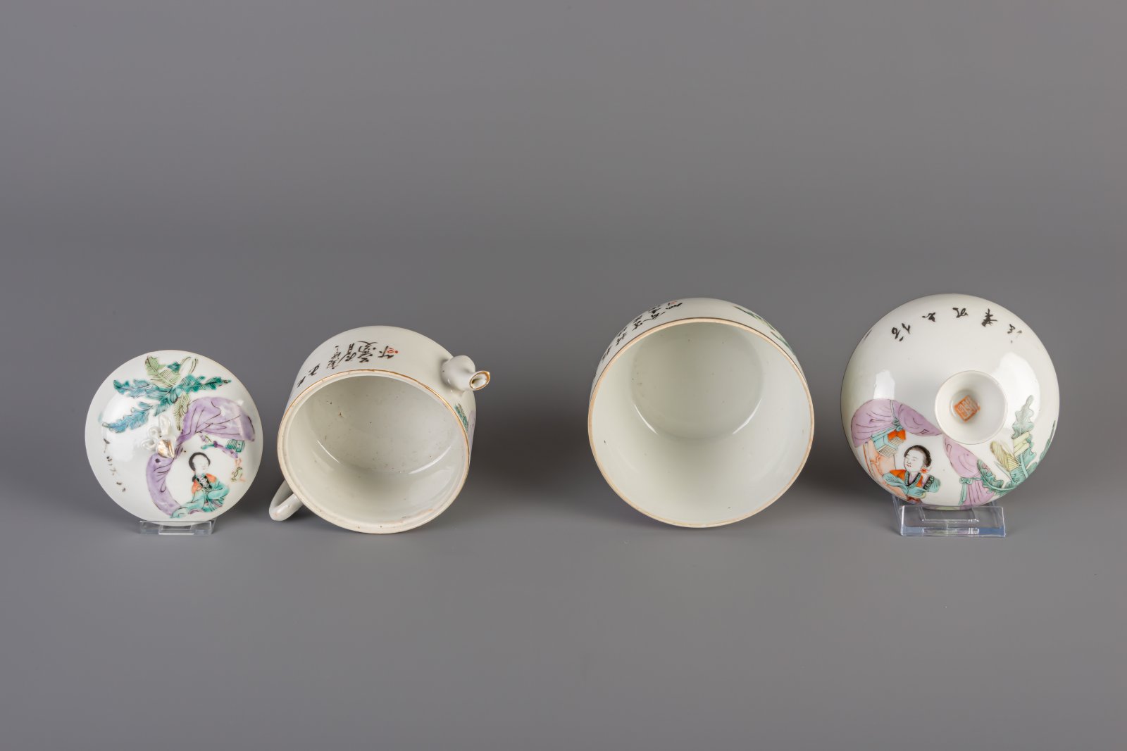 A Chinese qianjiang cai eleven-part tea set, 19th/20th C. - Image 13 of 16