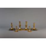 Three pairs of bronze and brass candlesticks, the Low Countries or France, 17th C.