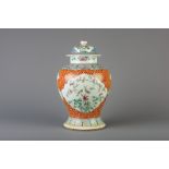 A Chinese famille rose vase and cover with floral design, 19th C.