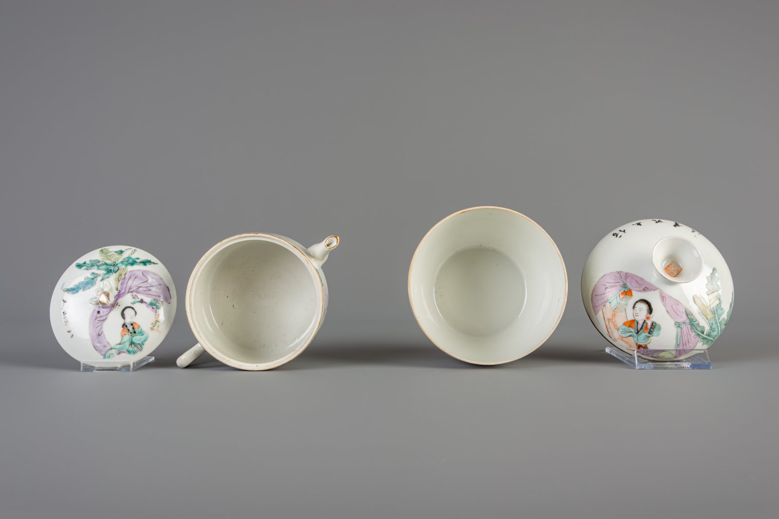 A Chinese qianjiang cai eleven-part tea set, 19th/20th C. - Image 12 of 16