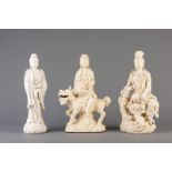 Three Chinese blanc de Chine figures, 20th C.