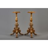 A pair of gilt wooden tripod pedestals, possibly Italy, 19th/20th C.