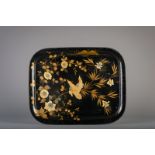 A Japonisme lacquered metal tray with mother-of-pearl, France or England, 19th C.