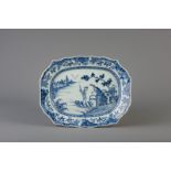 A Chinese blue and white octagonal dish with scalloped rim and a lady on a boat, Qianlong