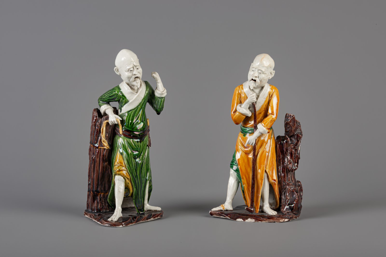 Two Chinese sancai glazed figures representing Shou Lao, 19th C.