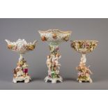 Three polychrome decorated Saxon porcelain centerpieces, 20th C.