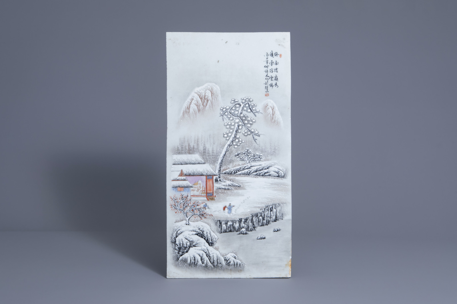 A rectangular Chinese 'winter landscape' plaque, 20th C.