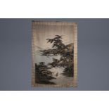 A large Japanese wall hanging tapestry with landscape design, Meiji