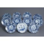 Eleven Chinese blue and white plates, Kangxi/Qianlong