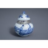 A Chinese blue and white silver-mounted vase and cover, Kangxi