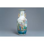 A Chinese famille rose two-sided design vase, 19th/20th C.