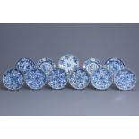 Eleven Chinese blue and white plates, Kangxi/Yongzheng